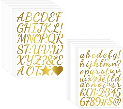 Gansdnek 30 Hojas Pegatinas de Letras Doradas, 1600 Piezas 1 Pulgada Letras Adhesivas Brillantes Doradas, Letras, Números y Símbolos Adhesivos Dorados para Cuadernos, Manualidades, Álbumes de Recortes