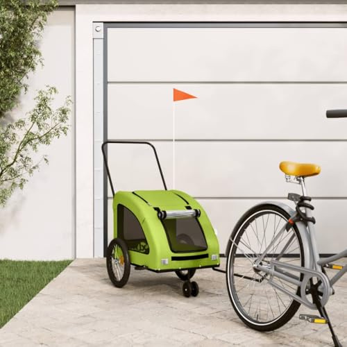 Ziaphsol Cykelvagn hund grön av Oxfordtyg och järn, med PVC-tak, nätfönster, reflektorer, 45 kg lastkapacitet, för hundvagn, kattvagn, husdjursvagn, transportvagn på språng