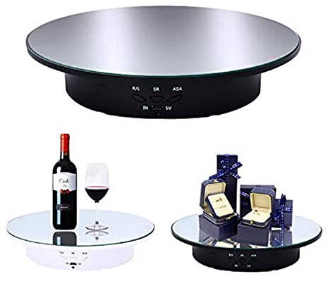 JAYEGT Motorized Rotating Display Stand, 7.87inch /17.6lbs Load, 360 Degree Electric Rotating Turntable for Photography Products, Jewelry, Cake,3D Model , Mirror Cover (Black/Button Control)