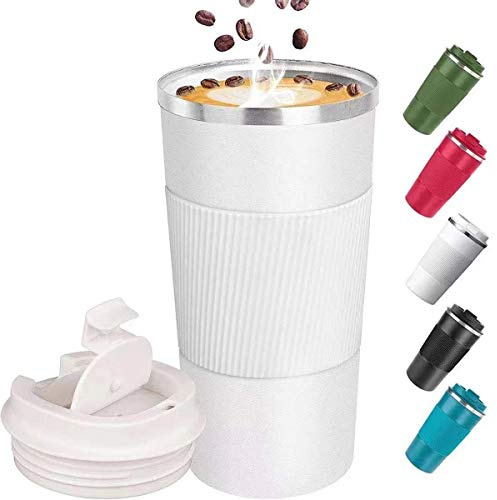Big seller Coffee Cup, Vacuum Reusable Leakproof Double Wall Coffee Cup, Insulation Stainless Steel Eco-Friendly Travel Office Mug for Hot Coffee Tea and Cold Drinks, 17oz/500ml, White