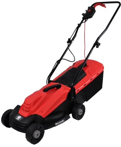 RocwooD Electric Lawnmower 1200W. 10 M Power Cable Corded Rotary Lawn Mower With 30L Grass Bag. Folding Handle & Adjustable Cutting Heights For Outdoor, Garden, Lawns (32cm Cutting Width)