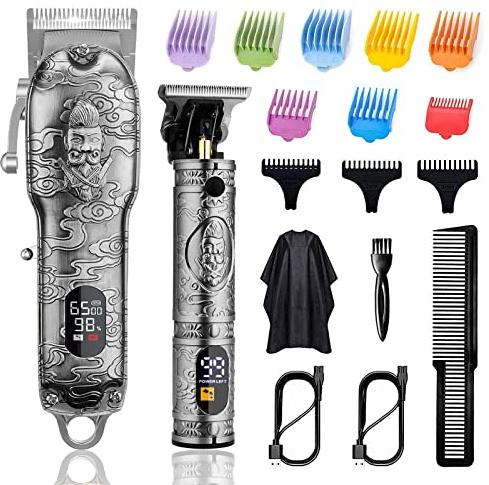 Soonsell Hair Clippers for Men T-Blade Trimmer Set,Barber Clippers,Clippers for Hair Cutting,Hair Cutting Kit,Cordless Clippers,Blade Close Cutting Beard Trimmer,LCD Display(Silver