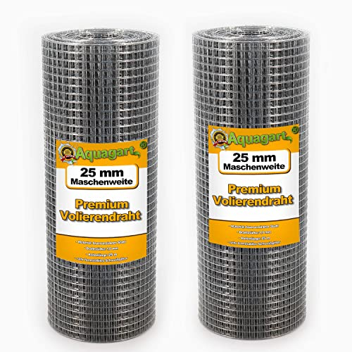 Aquagart® Rete metallica per voliera, rete metallica zincata, robusta griglia di saldatura, diversi modelli (125 m, 25 mm)