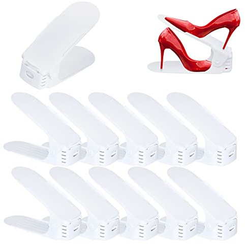 YZNAHRE Einstellbare Schuhstapler, 10 Stück Schuhorganizer PP-Material, Verstellbares Platzsparendes,rutschfest Shoe Organizer, Doppelschicht Schuhregal, Weiß