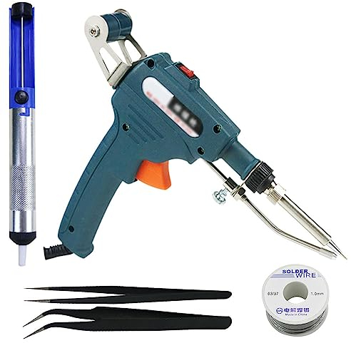 Lötkolben Set 60W Elektronik Lötpistole Kit mit Entlötpumpe, Pinzette und Zinndraht für Elektronische Schmuck DIY Heimwerker, Interne Heizung