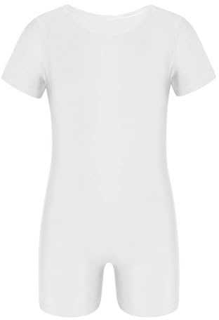 HULIJA Kinder Jungen Turnanzug Kurzarm Gymnastikanzug Sportbody Gymnastikbody Kurz Training Wettkampf Jogging Sportkledung D Weiß 158-164