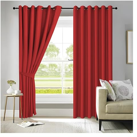 APEX FURNISHINGS Red Blackout Curtains for Bedroom 90 Inch Drop Thermal Insulated Eyelet Curtains & Drapes for Window Treatment & Living Room, 2 Panels (66x90 Inches)