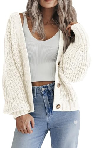 HOTOUCH Cardigans for Women UK Long Sleeve Button Down Open Front Cardigan | Crop Chunky Cardigan | V Neck Outerwear | Loose Knitwear Jumpers | Oversized Sweater for Autumn Winter Spring | XS-XXL