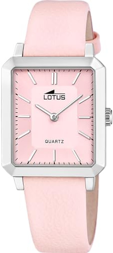 LOTUS Reloj Mujer Analógico de Cuero Rosa - Movimiento de Cuarzo - Cristal Mineral de Alta Resistencia - Resistente al Agua 5 ATM - Elegante y Clásico 18987/2 - Square Series