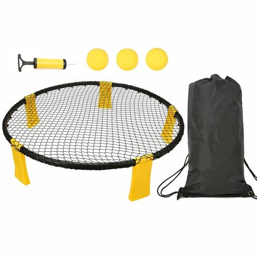 Mini Beach Volleyball Spike Game Balls Set,Volleyball Battle Ball Game,Roundnet Ball Game Set Includes Playing Net, Balls, Bag, Ball Pump,for Outdoor Team Sports,Beach, Park, and Backyard