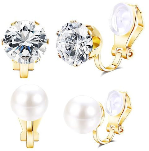 Orecchini per Polsini per Orecchie Donna, Perle Oro Earcuffs Donna, 2 Coppie Ear Cuff Orecchini Non piercing, per Cartilagine Orecchini a Clip per Ragazze Ipoallergenici Regalo di Gioielli