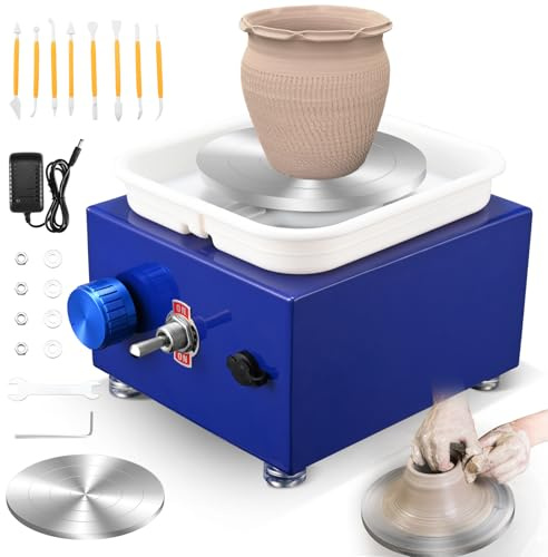 Pottery Wheel, Helangel Mini Pottery Wheel with Strong Motor 2000RPM Adjustable Speed, Potters Wheel with 10/6.5cm Plates and Sculpting Tools, Ceramic Pottery Tools Pottery Kit for Kids and Adults