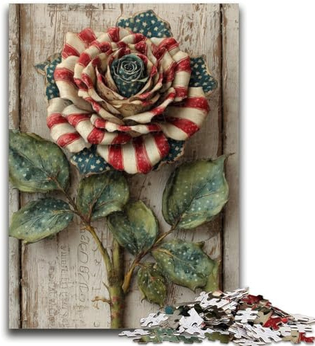 1000 Pieces Jigsaw Puzzles For Teens And Adults American Flag Roses for Age 14+ Quiz Game Fun at Home Activities, Birthday Present,Travel Gifts 50x75cm