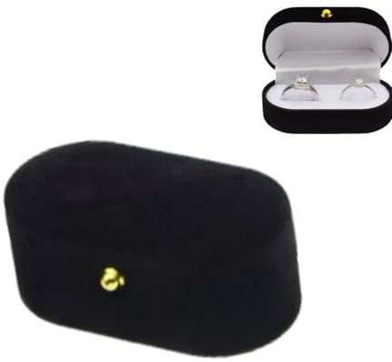 Wxinsheng 2-Slot Ring Box,Velvet Ring Box Wedding Oval Ringbox Sockets Receive Rings And Earrings,For Proposal,Engagement,Birthday,Wedding(Black)