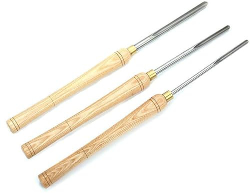 Bowl Gouge Set for Wood Lathe - 1/4, 3/8, 1/2 Flute Wood Turning Tools, 22.5 High-Speed Steel Blades, Durable Wooden Handles & Brass Ferrules for Precision Bowl Turning