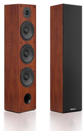 Elimavi Floor Standing Tower Speakers Pair, 3 x 6.5 Woofers, 160W, Brown