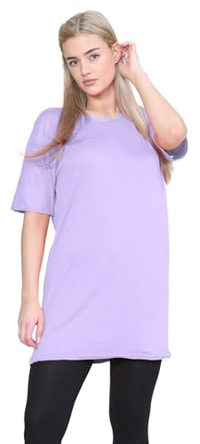 janisramone® Womens Short Sleeve Tunic T Shirts, Round Neck Oversized T Shirts for Women UK, Soft Comfortable Pj Dress, Perfect Summer Longline Ladies Tops Lilac