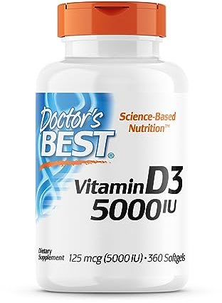 Doctor's Best, Vitamina D3, 5.000 UI, Dosis Depot de 5 Días, 360 Cápsulas blandas, Altamente Dosificadas, Probadas en Laboratorio, Sin Soja, Sin Gluten, no GMO