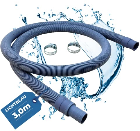 Lichtblau Ablaufschlauch Verlängerung I 3m I Waschmaschine Geschirrspüler I Komplettes Set inkl. Schlauchschellen I Wasserablaufschlauch universell verwendbar Hersteller unabhängig,