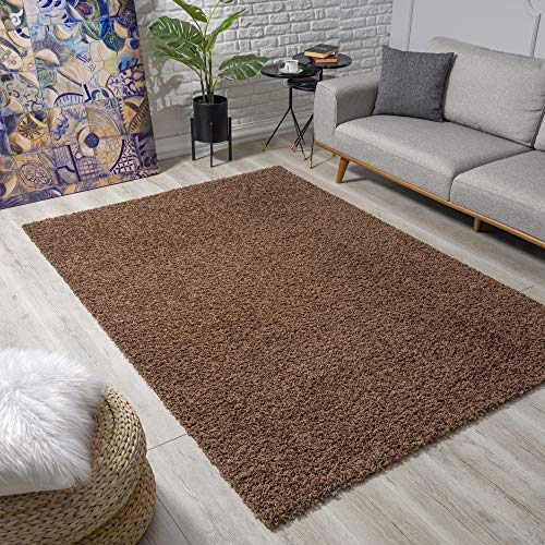 Muratap Teppich Wohnzimmer Modern - Loca Shaggy - Hochflor Teppich Weich und Warm Schmutzabweisend und Pflegeleicht Wohnzimmerteppich - Große: 200x290 cm - Farbe: Braun