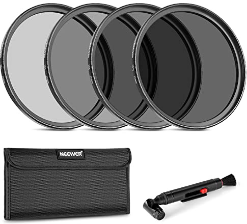 Neewer Kit de Filtro de Lente ND de 55 mm: ND2 ND4 ND8 ND16, bolígrafo de Limpieza de Lentes, Bolsa de Filtro, Filtro de Densidad Neutra y Kit de Accesorios Compatible con cámaras réflex Digitales
