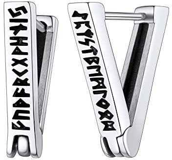 FaithHeart Pendientes Nordicos Hombre Pendientes Runas Acero Inoxidable 316L Pendientes Triángulos Clip Oreja Joyería Vikinga Hip Hop Regalo Amigo Pareja