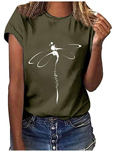 MeiLyviba T-Shirt Damen Sommer Kurzarm Mode Hemd Bluse O-Ausschnitt Motiv Sommershirt Oberteil Tops Pullover Casual Rundhals Damenbluse Kurzen Ärmel