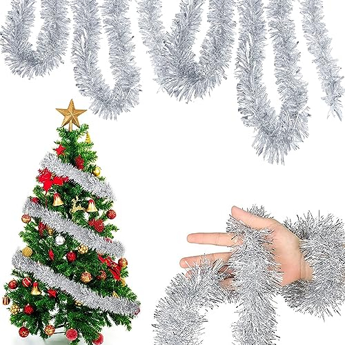 6PCS Guirlande de Noël pour Sapin - 12M Décoration Brillante pour Fête, Murs, Fenêtres (Argent)
