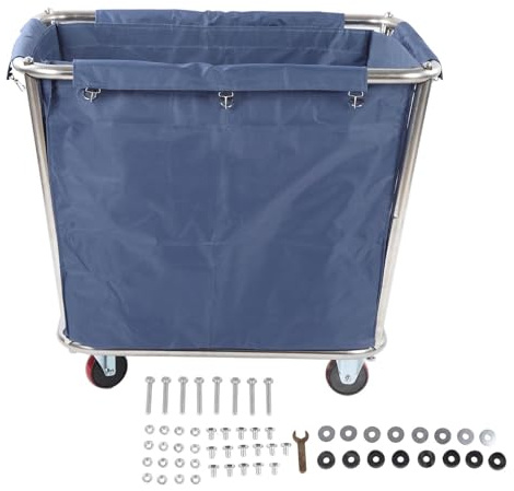 lyrlody Carro de Lavandería Comercial, Cesto Rodante Industrial, Cesta para la Colada, Carro para Camiones con Cesta de Acero Inoxidable Resistente, Capacidad de 350 L, Resistente Al