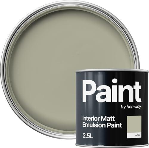 Hemway Olive Green Paint 2.5 L, Indoor Matt Finish, One Coat, Wall Paint, Acrylic & Water-Based Emulsion, Quick Dry & High Coverage for the Kitchen, Bathroom & Bedroom Walls & Ceiling