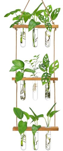XXXFLOWER Stazione di propagazione da appendere alla parete con supporto in legno a 3 livelli 9 provette kit di propagazione delle piante per piante idroponiche talee provetta supporto per piante vaso