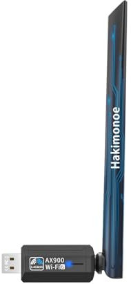 Hakimonoe WiFi USB Adapter for PC Desktop, Wi-Fi 6 AX900Mbps Dual Band 5GHz 2.4GHz Wireless Network Dongle, 5dBi High Gain Antenna, WPA3 for Win 11 10 7 Laptop Computer, Plug n Play w/Auto Driver