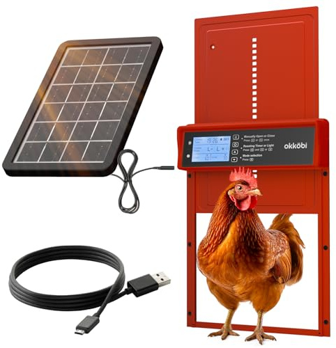 Okkobi Hühnerklappe Automatisch Solar - LCD Display - Automatische hühnerklappe mit Fernbedienung, Lichtsensor & Timer - Sicherheit & Seelenfrieden: Sicherheitsmechanismus - 5 Jahre Schutz