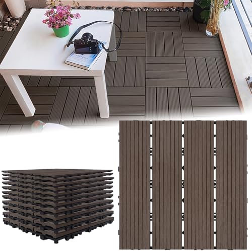 Froadp Lot de 22 dalles de terrasse WPC - 30 x 30 cm - Dalles de sol de balcon à clipser avec aspect bois - Imperméables et résistantes aux intempéries - Pour jardin, terrasse, total d'environ 2 m² -