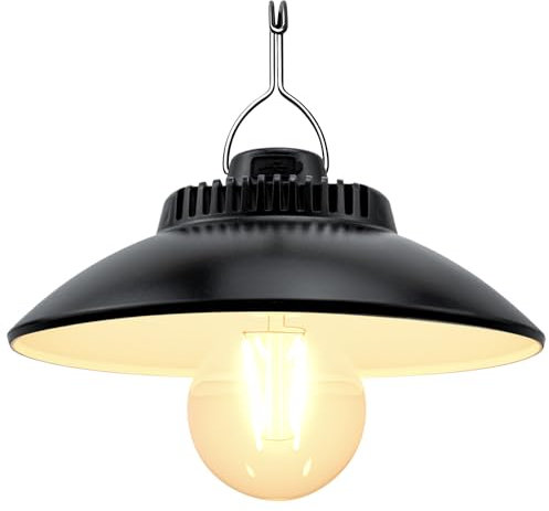 PESLNG Lanterna da Campeggio Retrò LED Ricaricabile – Luce Bianca Calda, 200 Lumen, IPX4 Impermeabile, Batteria 2600mAh, 2 Livelli di Luminosità, Gancio per Appendere (Bianco caldo)