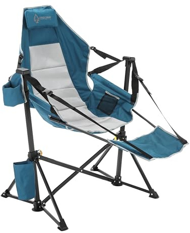 Arrowhead Outdoor Folding Hammock Camp Chair with Detachable Footrest, Stabilized Feet, Padded Headrest and Seat, Large Cup Holders, 300 LBS Weight Capacity, for Camping, Beach, Tailgating