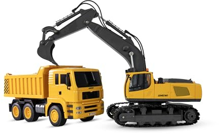 Amewi Juego 2 en 1 de Excavadora y camión volquete 1:18 RTR teledirigido RC niños a Partir de 6 años
