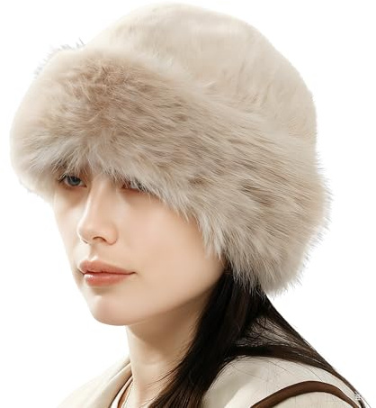 Eigso Vintermössa i fuskpäls för kvinnor utomhus luddig fluffig rysk hatt för kvinna öronvärmare keps, A2-aprikos, one size