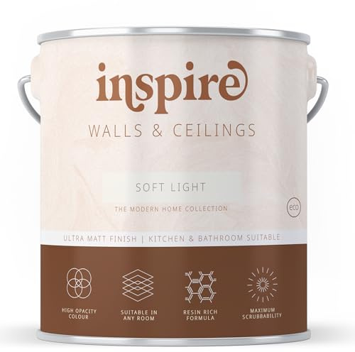 Inspire Wall Paint, Ultra Flat Matt Premium Emulsion Paint for Walls & Ceilings | Suitable for Kitchens & Bathrooms | High Opacity Colour | Low VOC | Modern Home Collection (Soft Light, 1 Liter)