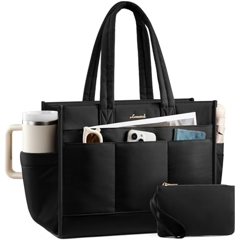 LOVEVOOK Borsa shopper da donna, borsa per computer portatile, grande borsa per insegnanti, borsa a tracolla per università business, Nero , 15,6 pollici, nan