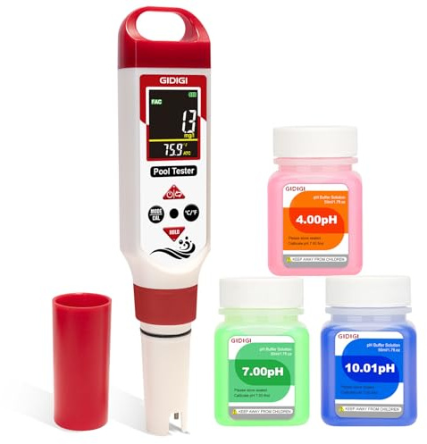 GIDIGI pH Chlorine Meter Digital 7 in 1, Pool ORP Salinity Meter Test pH CL Salt ORP EC TDS Temp, for Pools Aquariums Hydroponics Drinking Water Hot Tubs, Water Test Kit, with Calibration Solution