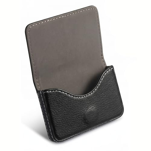 Ruvan Étui Cartes De Visite en Cuir PU, Slim Business Card Holder pour Hommes & Femmes, Étui Cartes Magnétique Élégant, PPortefeuille pour Homme Et Femme, Noir, 10cm X 6.5 Cm