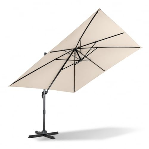 Ombrellone 3x3 Metri Con Palo Laterale In Acciaio Struttura Robusta E Base A Croce Copertura In Poliestere Quadrato Per Terrazza Patio Zona Piscina E Spazi Outdoor 300 x 300 x 273 Cm Tortora