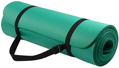 BalanceFrom Everyday Essentials 1/2-Inch Extra Thick High Density Anti-Tear Exercise Yoga Mat with Carrying Strap, Green