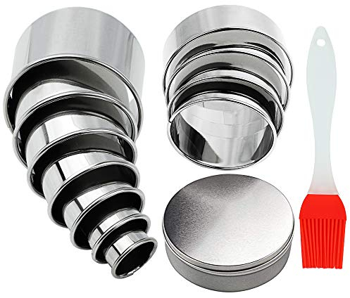 13Pcs Round Cookie Cutter Pastry Cutters Round Biscuit Cutters Ring Scone Cutter with Silicone Pastry Brush Storage Tin Stainless Steel Circle Cookie Cutter for Pastry Donut Fondant Baking DIY Cake