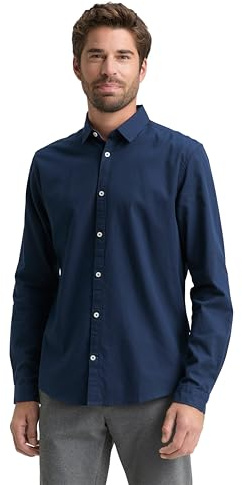 TOM TAILOR Hombre Camisa Slim Fit con estructura 1023881, 10302 - Dark Blue, M