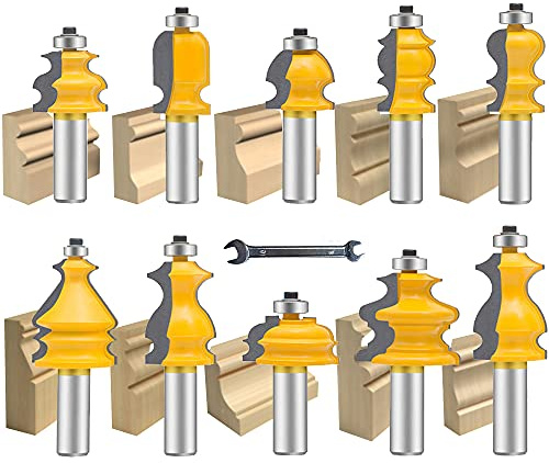 OLETBE Architectural Molding Router Bit Set 10 PCS 1/2-Inch Shank Corner Rounding Edge-Forming Roundover Beading Router Bits Sets Woodworking Milling Cutter Tools Carbide CNC Router(10)