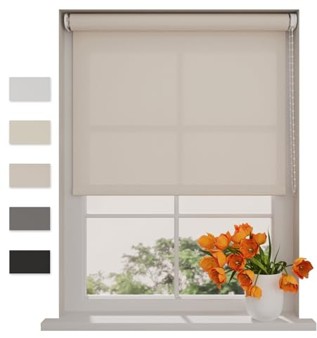 DTCH® Lichtdurchlässiges Rollo 40 x 190 cm Sand - Größen von 40 bis 240 Breite, Ohne Bohren Möglich, Wandmontage, Für Innen, Fenster Rollos
