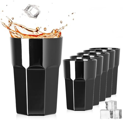 PLATINUX Svarta dricksglas i set om 6 delar 210 ml (max 270 ml) vattenglas juiceglas universalglas pokal stapelbar