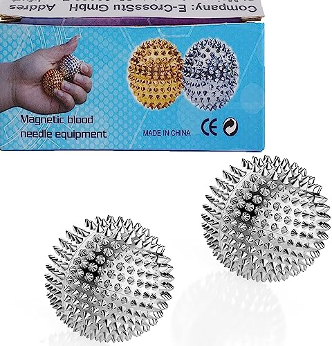 GRUNIL Magnetic Balls, Silver Massage Balls - 1 Pair, Adults & Kids Relief for Pain & Stress, Spiky & Acupuncture Massage for Hands